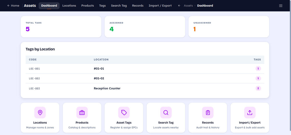 School RFID — asset management module screenshot