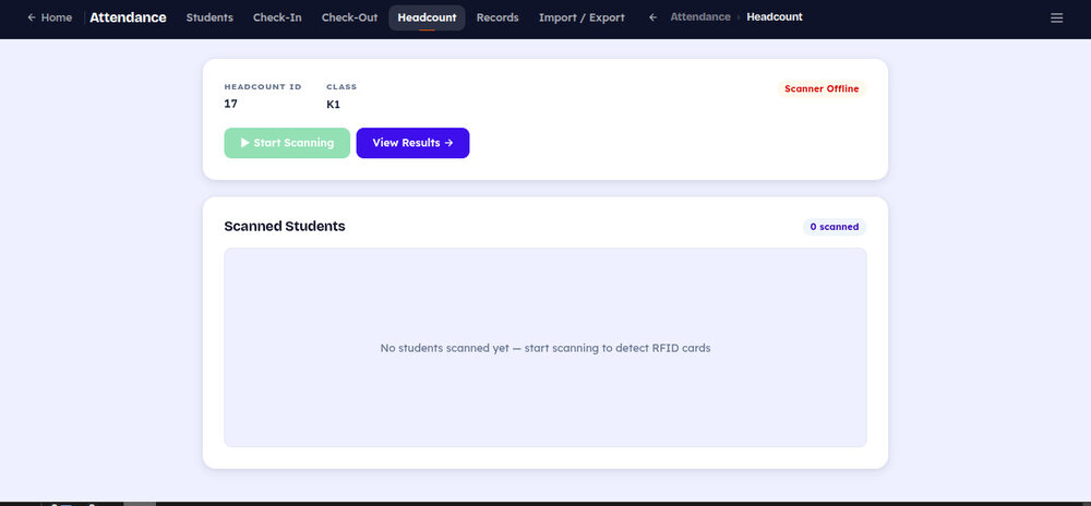School RFID — headcount scanning module screenshot